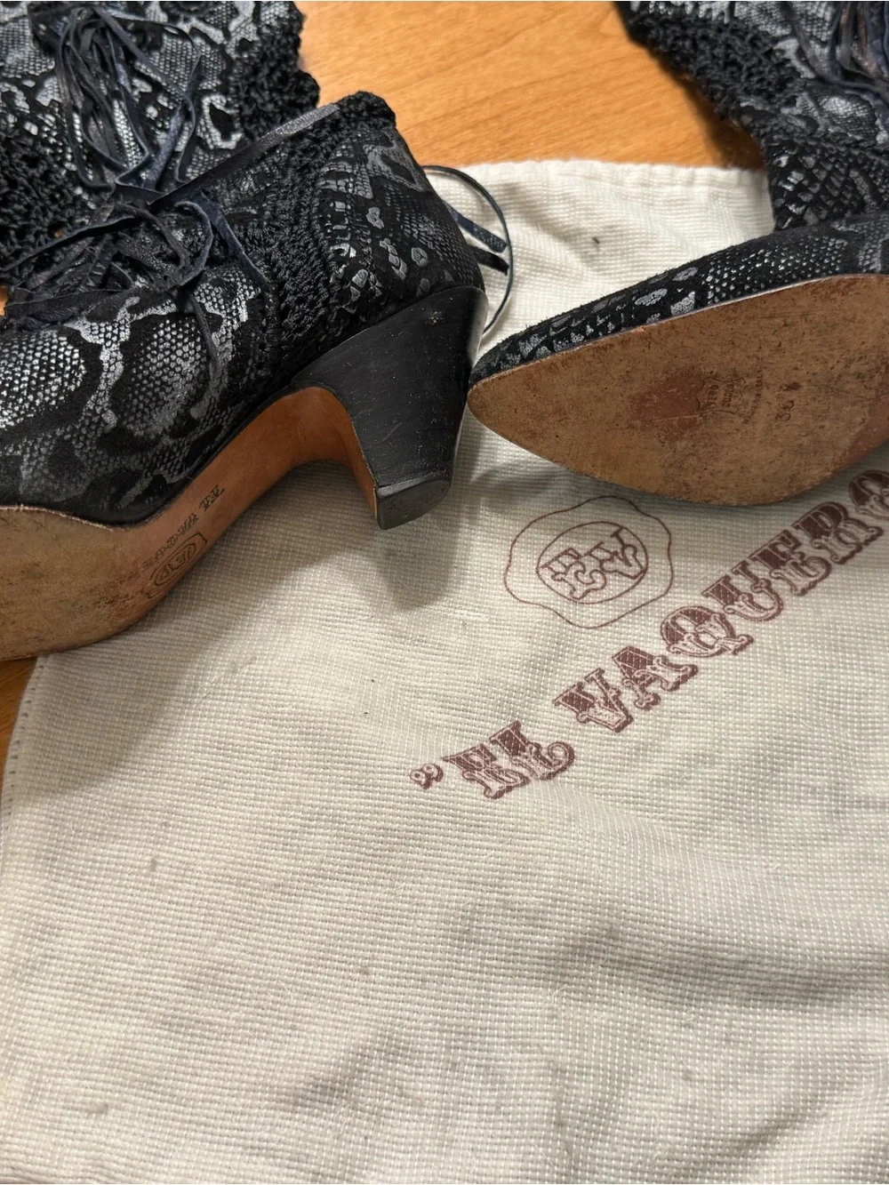 El Vaquero Black Snake-Print Lace-Up Ankle Booties